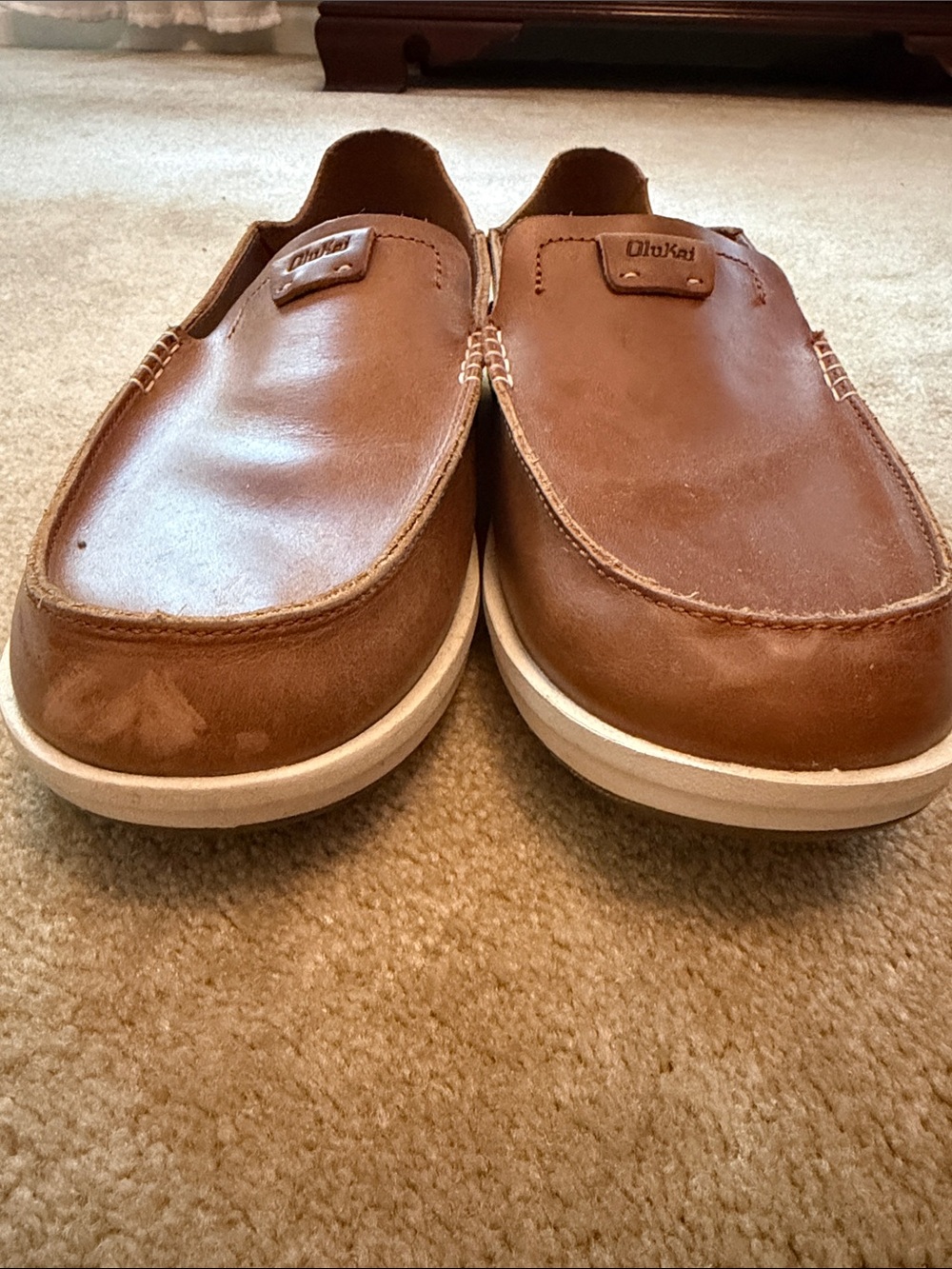 OluKai Tan/Brown Leather Slip-On Loafers - Picture 3 of 7